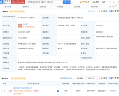 中科曙光在重慶成立新公司，注冊資本3億元聚焦計算機及通訊設備租賃業務